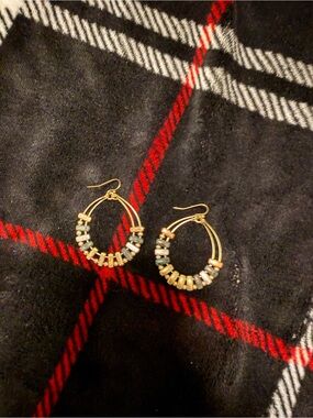 Gold Hoop Earrings with Multicolor Beads
